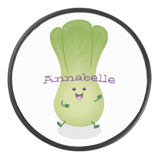 Cute baby bok choy cartoon illustration hockey puck (Front)