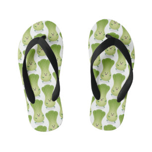 Cute baby bok choy cartoon illustration kid's flip flops
