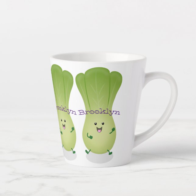 Cute baby bok choy cartoon illustration latte mug (Right)