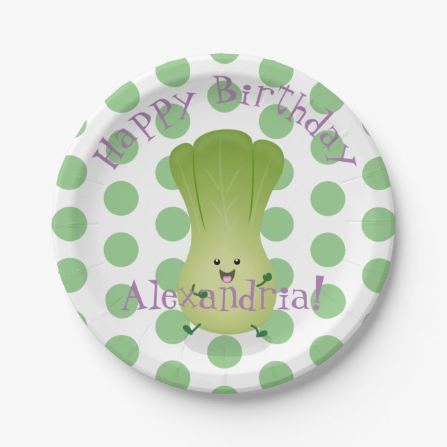 Cute baby bok choy cartoon illustration paper plate (Front)