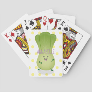Cute baby bok choy cartoon illustration playing cards
