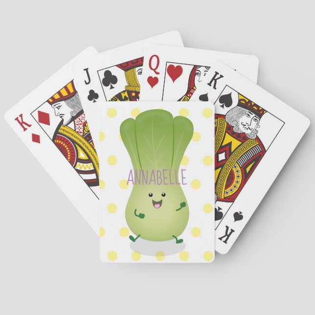 Cute baby bok choy cartoon illustration playing cards (Back)