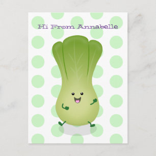 Cute baby bok choy cartoon illustration postcard