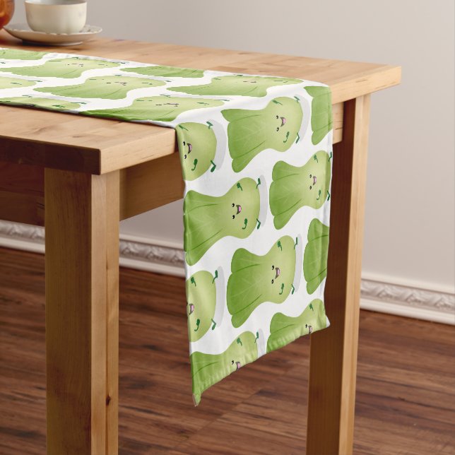 Cute baby bok choy cartoon illustration short table runner (In Situ)