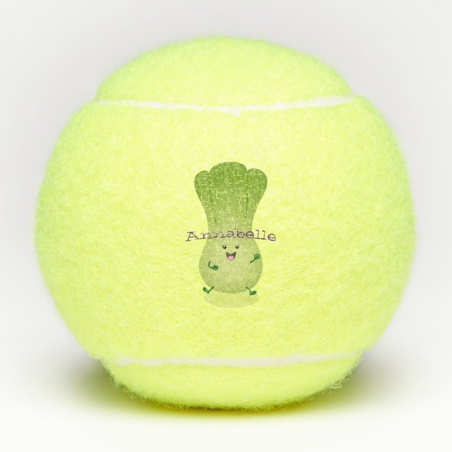 Cute baby bok choy cartoon illustration tennis balls (Front)