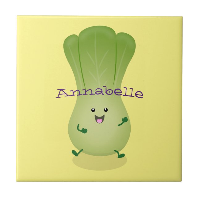 Cute baby bok choy cartoon illustration tile (Front)