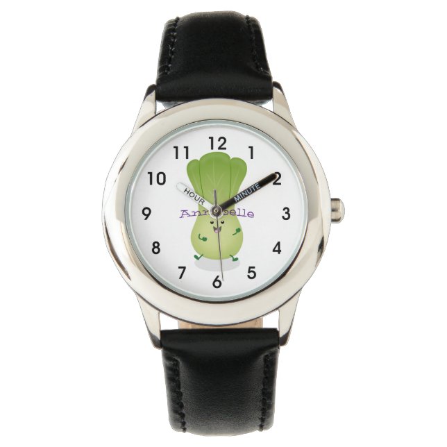 Cute baby bok choy cartoon illustration watch (Front)