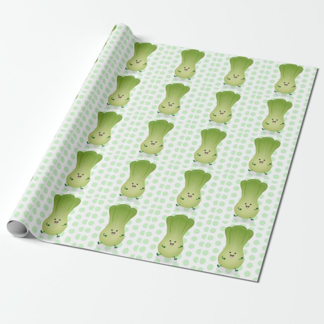 Cute baby bok choy cartoon illustration wrapping paper (Unrolled)