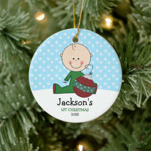 Cute Baby Boy 1st Christmas Personalised Ceramic Tree Decoration