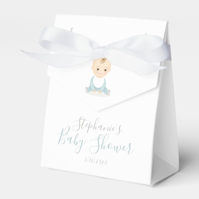 Cute Baby Boy and his Mobile Baby Shower Favour Box (Front Side)