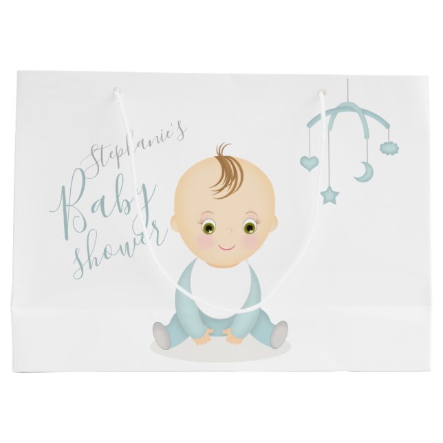 Cute Baby Boy and his Mobile Baby Shower Large Gift Bag (Back)