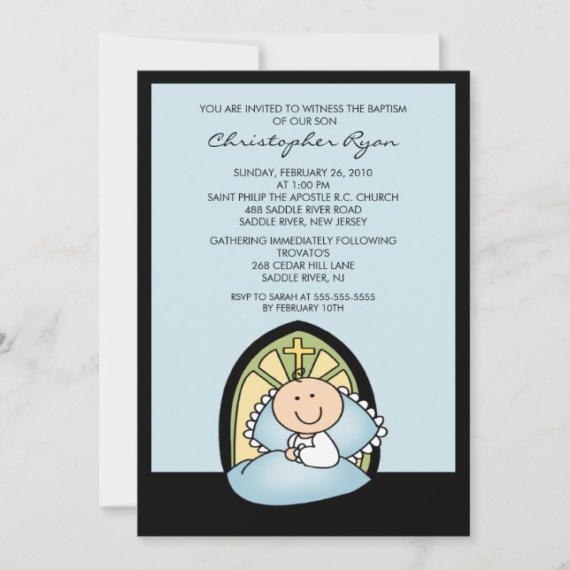 Cute Baby Boy Baptism Christening Inviation Invitation (Front)