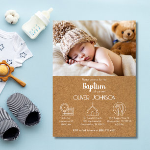 Cute Baby Boy Bautizo Invitacion Modern Baptism Invitation