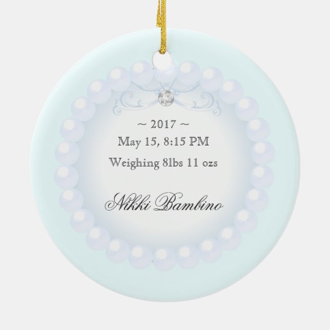Cute Baby Boy Birth Announcement Pearls Ceramic Tree Decoration (Back)