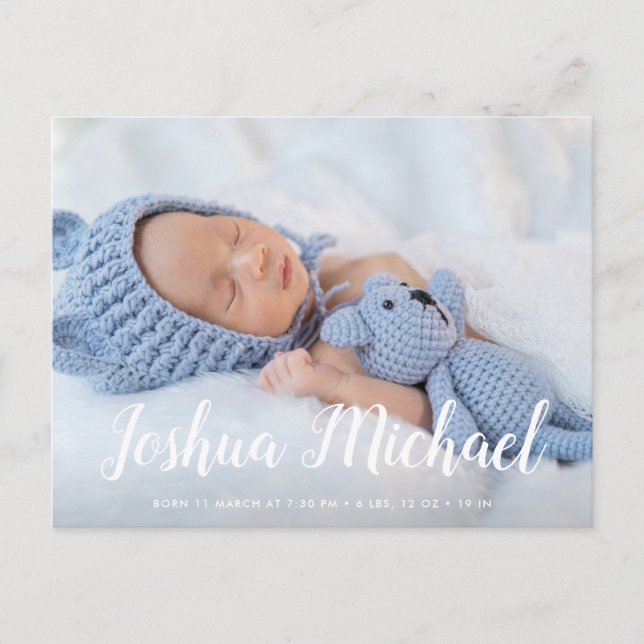 cute baby boy birth announcement photo postcard (Front)