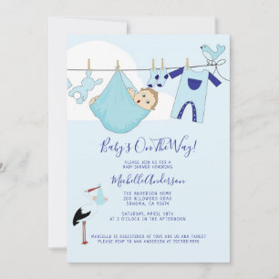 Cute Baby Boy Blue Baby Bundle Invitation