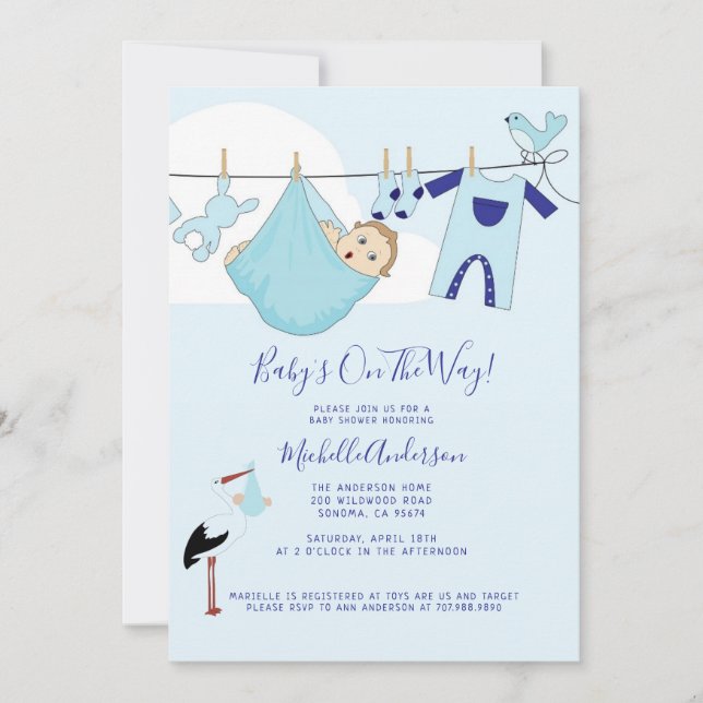 Cute Baby Boy Blue Baby Bundle Invitation (Front)