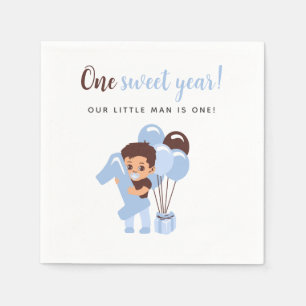Cute Baby Boy Blue Balloon First Birthday Napkin