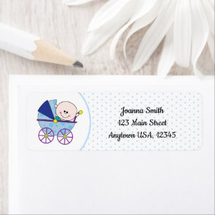 Cute Baby Boy Blue Carriage Cartoon
