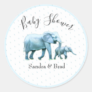 Cute Baby boy blue Elephants Baby Shower Classic Round Sticker