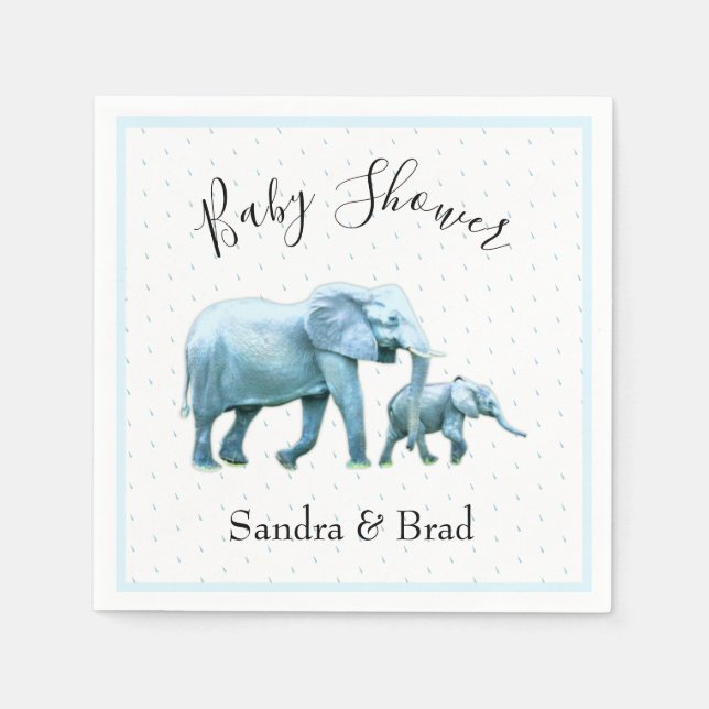 Cute Baby boy blue Elephants Baby Shower Napkin (Front)