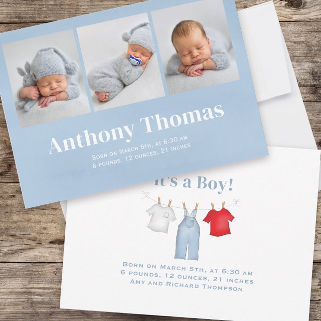 Cute Baby Boy Blue Photo Personalised  Announcement (Creator Uploaded)