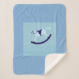 Cute Baby Boy Blue Rocking Horse Sherpa Blanket