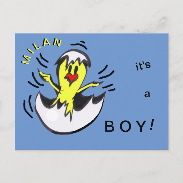 Cute Baby BOY Chick Cartoon Cust. Postcard (Front)