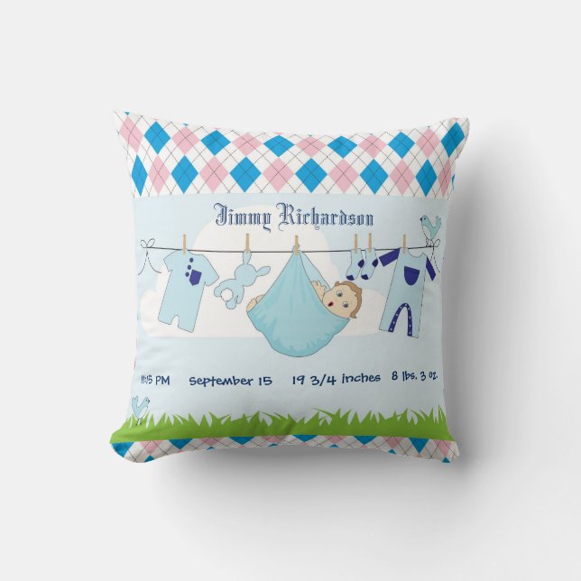 Cute Baby Boy Clothes Line Cushion (Front)