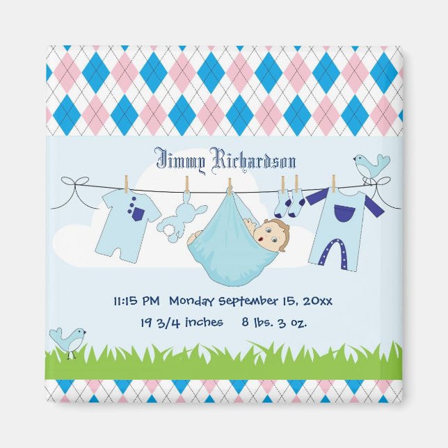 Cute Baby Boy Clothes Line Magnet (Front)