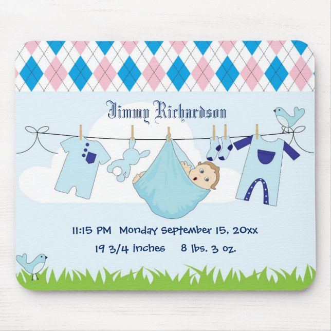 Cute Baby Boy Clothes Line Mouse Mat (Front)