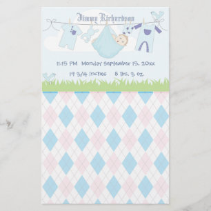 Cute Baby Boy Clothes Line Stationery
