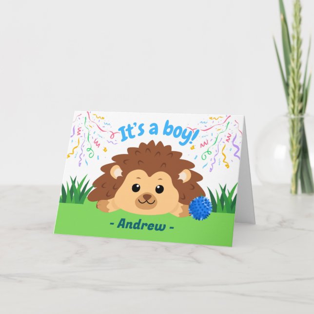 Cute Baby Boy Congratulations with Hedgehog Card (Front)