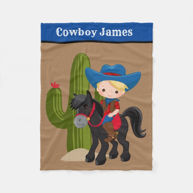 Cute baby boy cowboy add name blanket (Front)