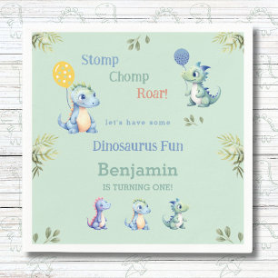 Cute Baby Boy Dinosaur 1st Birthday Party Napkin