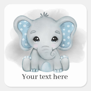 cute baby boy elephant add text any purpose  square sticker