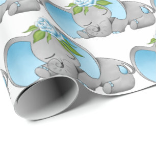Cute baby boy elephant party wrapping paper