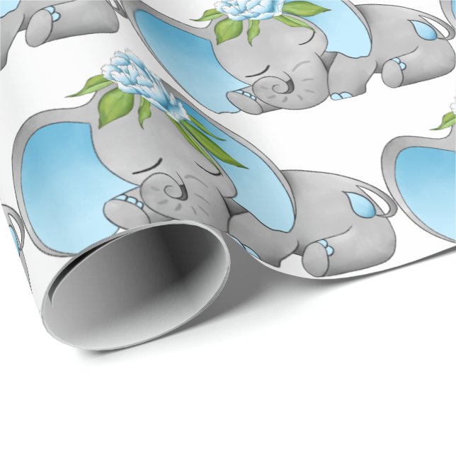 Cute baby boy elephant party wrapping paper (Roll Corner)