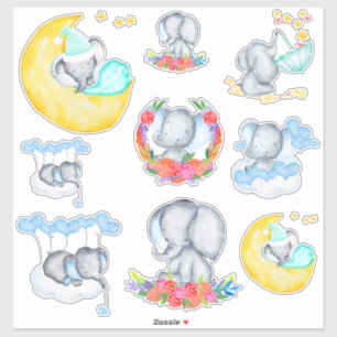 Cute Baby Boy Elephants Set of 9 Vinyl