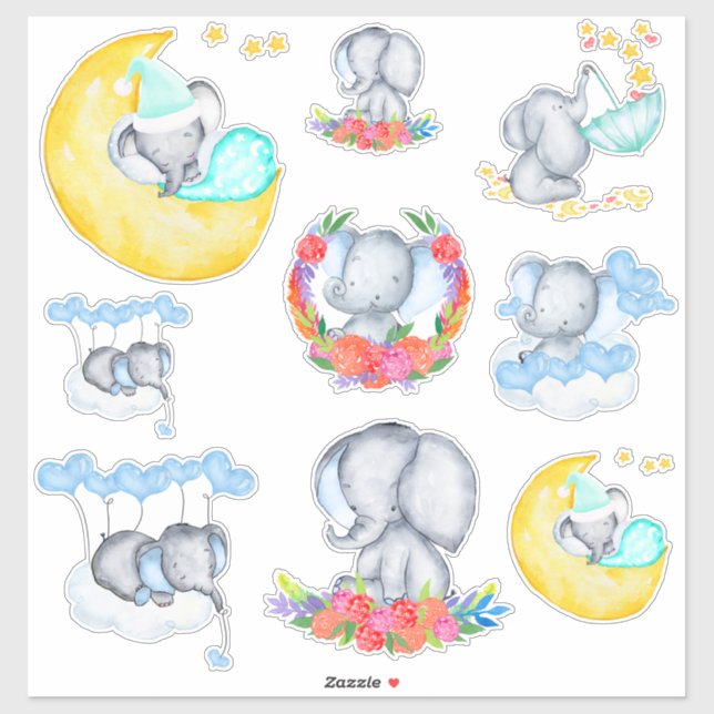 Cute Baby Boy Elephants Set of 9 Vinyl (Sheet)