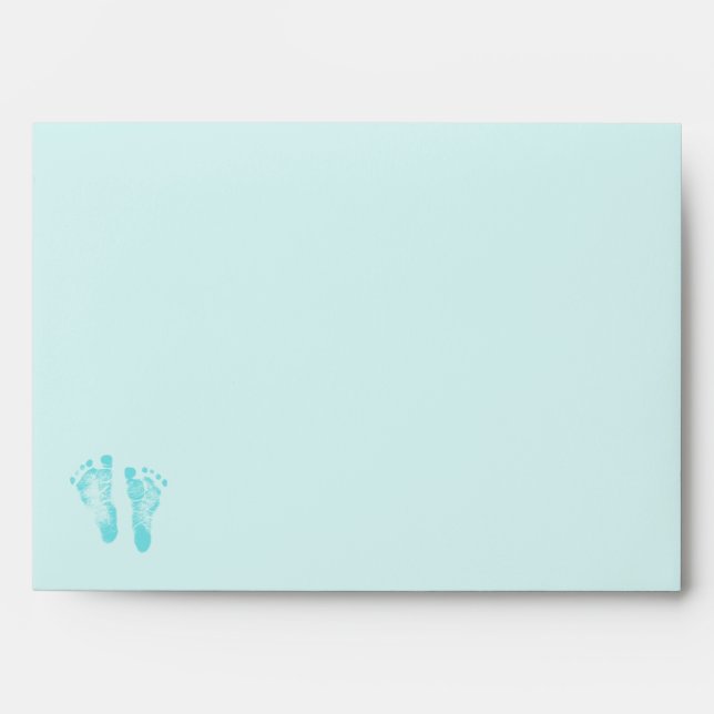 Cute Baby Boy Footprints Baby Shower Blue Ribbon Envelopes (Front)