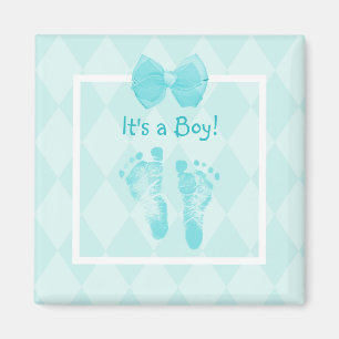 Cute Baby Boy Footprints Baby Shower Blue Ribbon Magnet