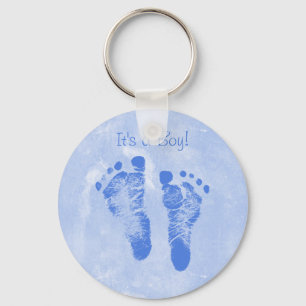 Cute Baby Boy Footprints Birth Announcement Key Ring