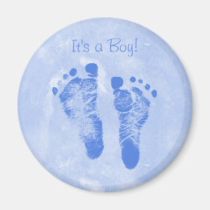 Cute Baby Boy Footprints Birth Announcement Magnet