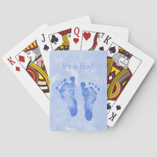 Cute Baby Boy Footprints Birth Announcement Playing Cards