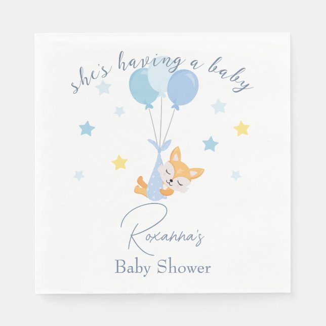 Cute Baby Boy Fox and Balloons Napkin (Front)