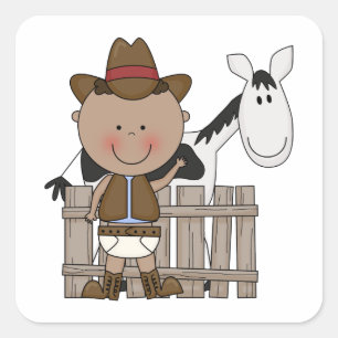 Cute Baby Boy & Horse Pony Custom Western Square Sticker