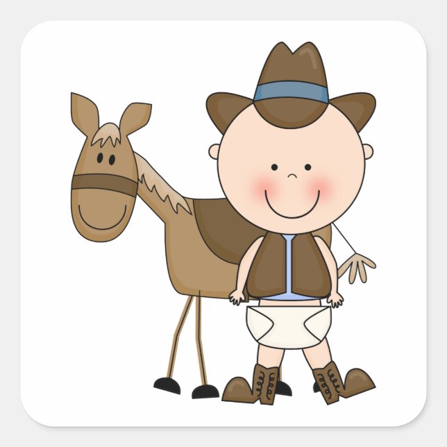 Cute Baby Boy & Horse Pony Custom Western Square Sticker (Front)