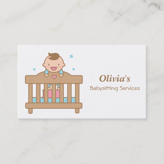 Cute Baby Boy in Cot Babysitting Business Cards (Front)