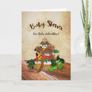 Cute Baby Boy Jungle Diaper Cake Baby Shower Invitation